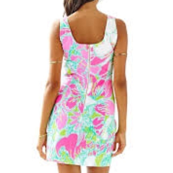 Lilly Pulitzer Cathy Shift Dress Flamingo Pink Don't Give a Cluck - Picture 3 of 15